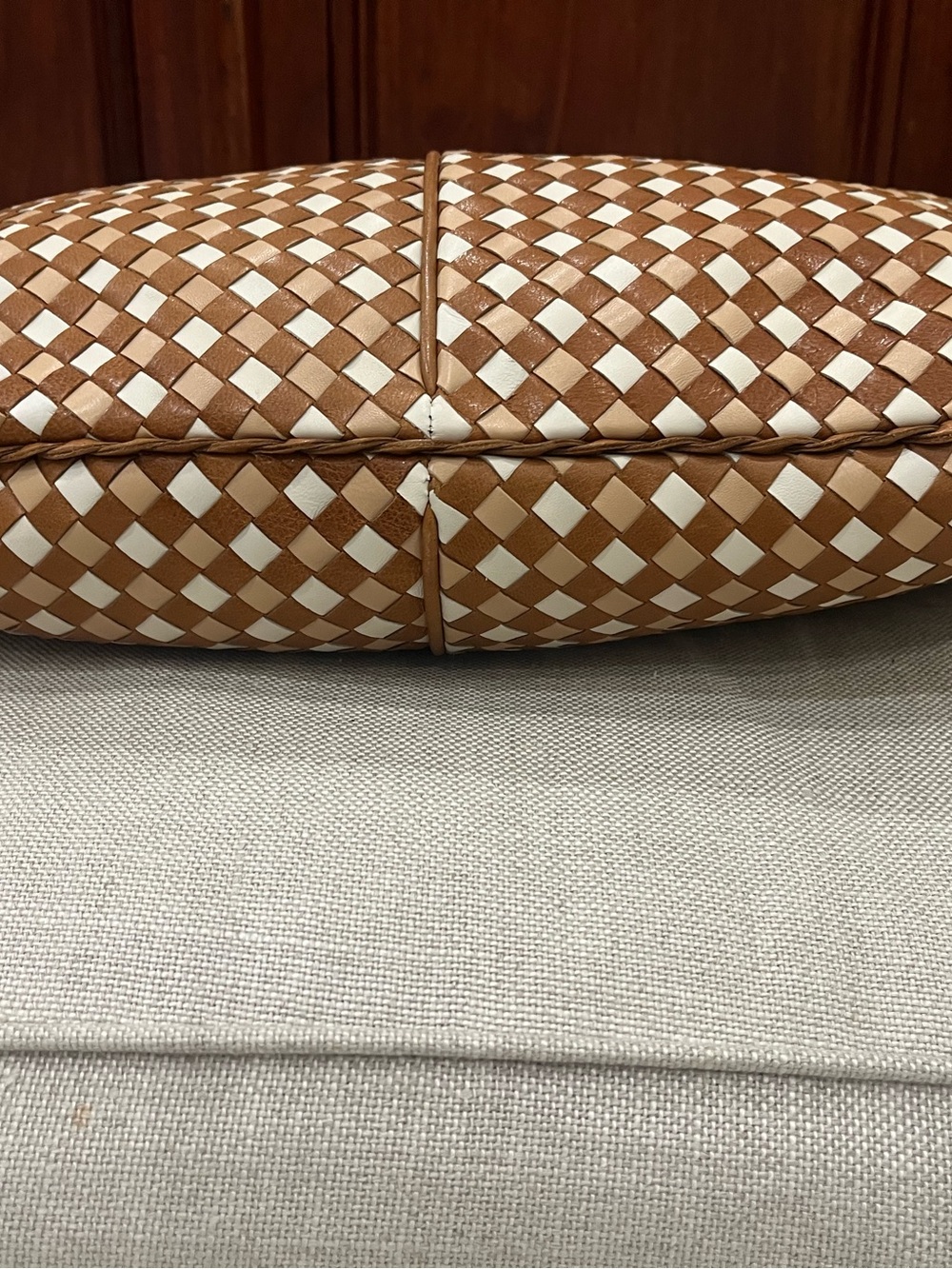Woven Hobo Shoulder Bag in Tan and Cream - Picture 11 of 12